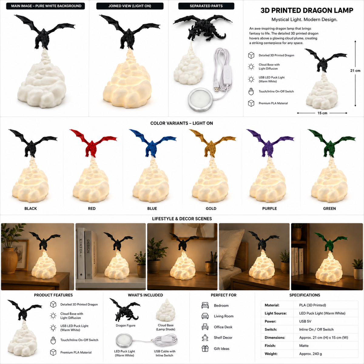 Flying Dragon Fire-Breath LED Lamp