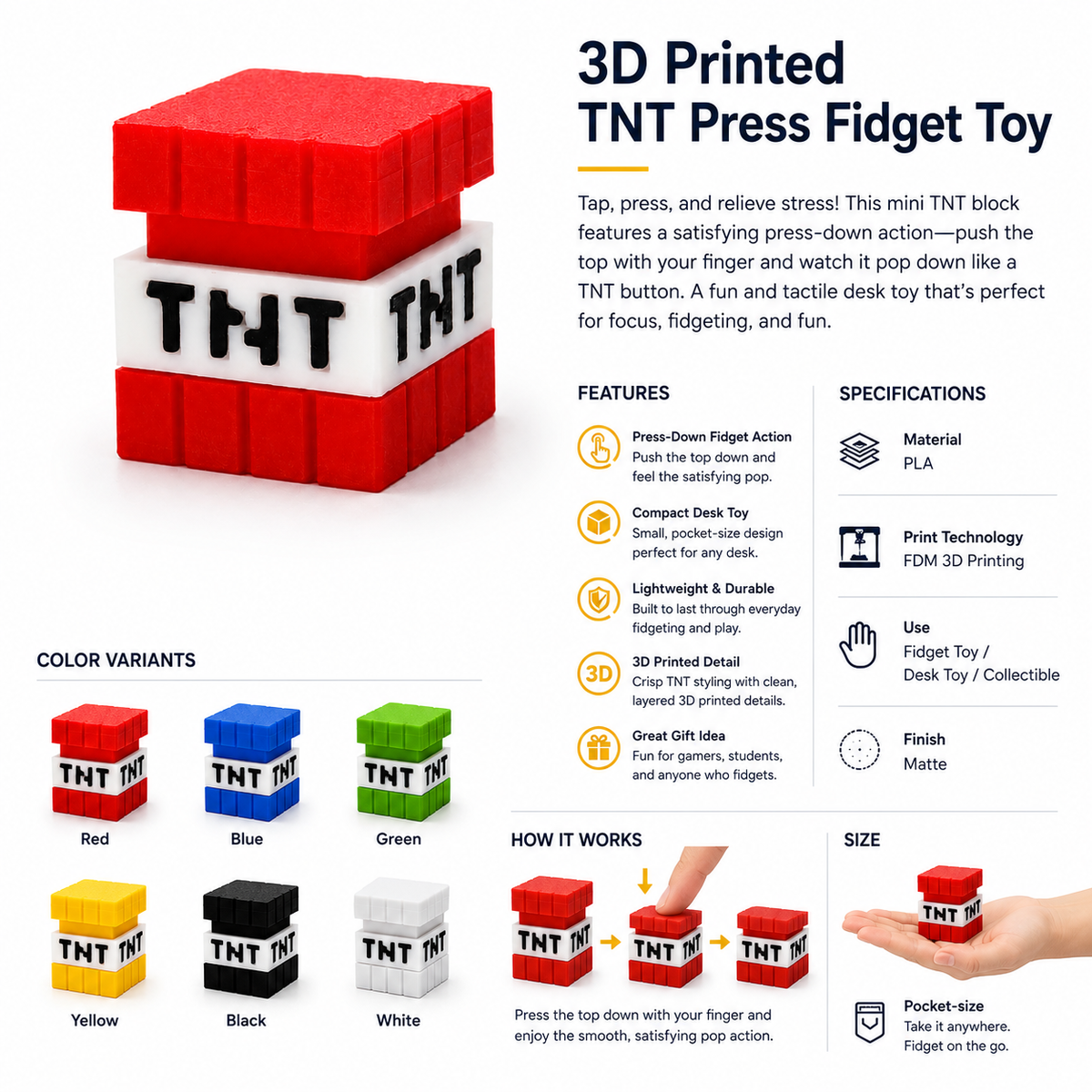 Clickable Minecraft-Inspired TNT Fidget Toy