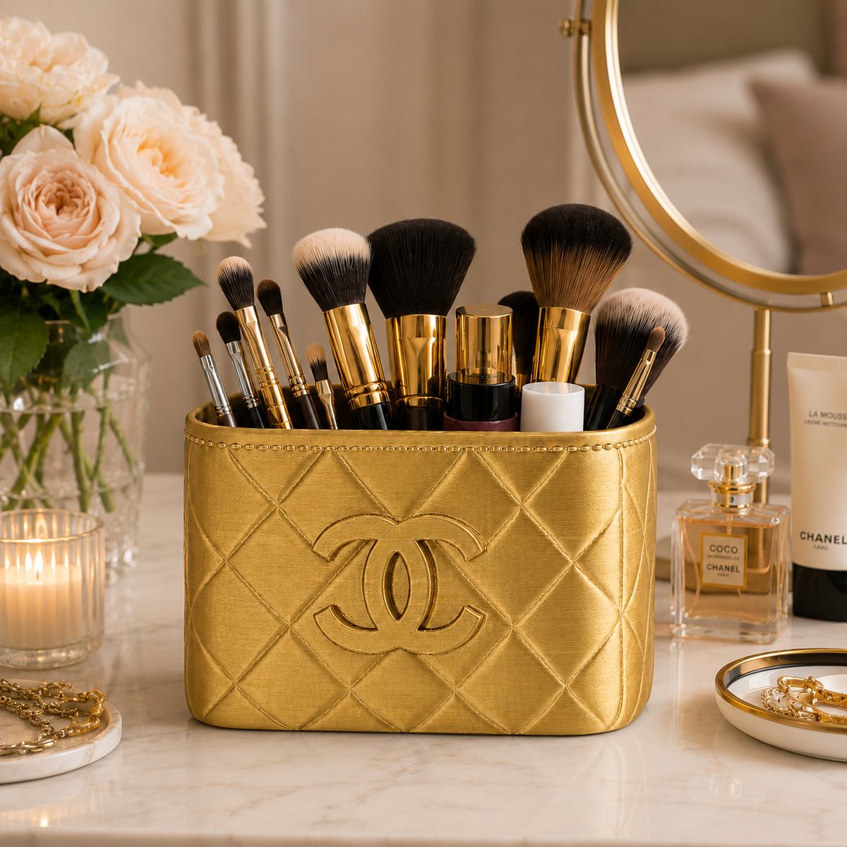 Quilted Makeup Brush Holder
