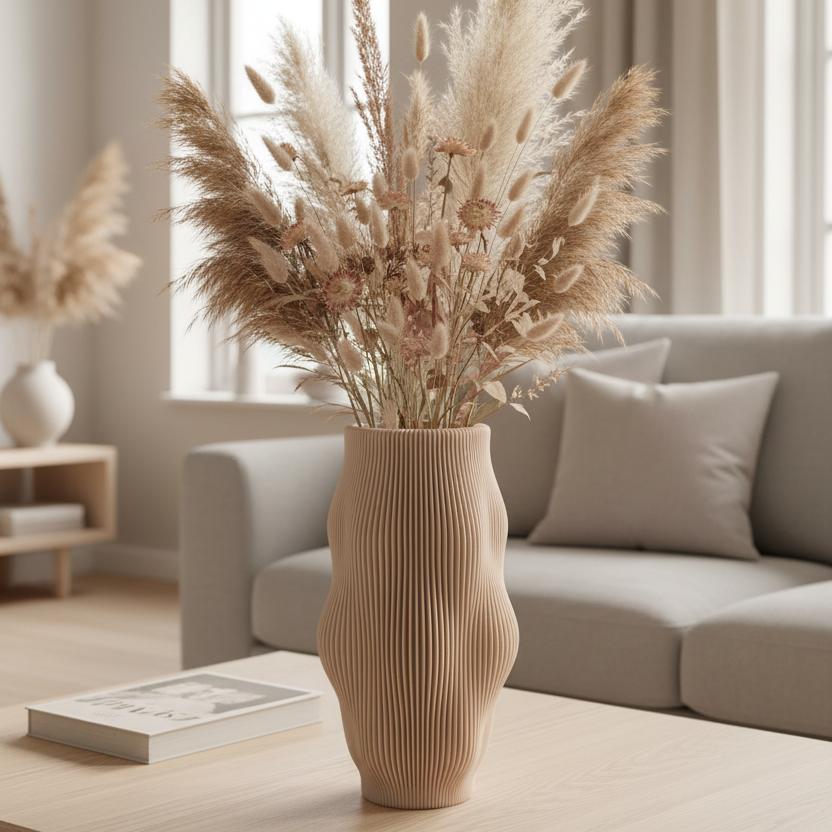 Wavy Ribbed Decorative Vase